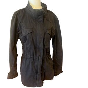 Style and Co women's size large twill utility jacket in gray black‎ with zipper